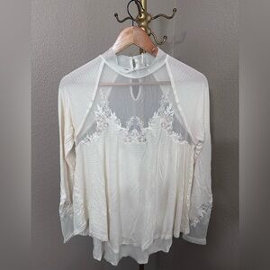 Free People Saheli Embroidered Mesh Top - Size S